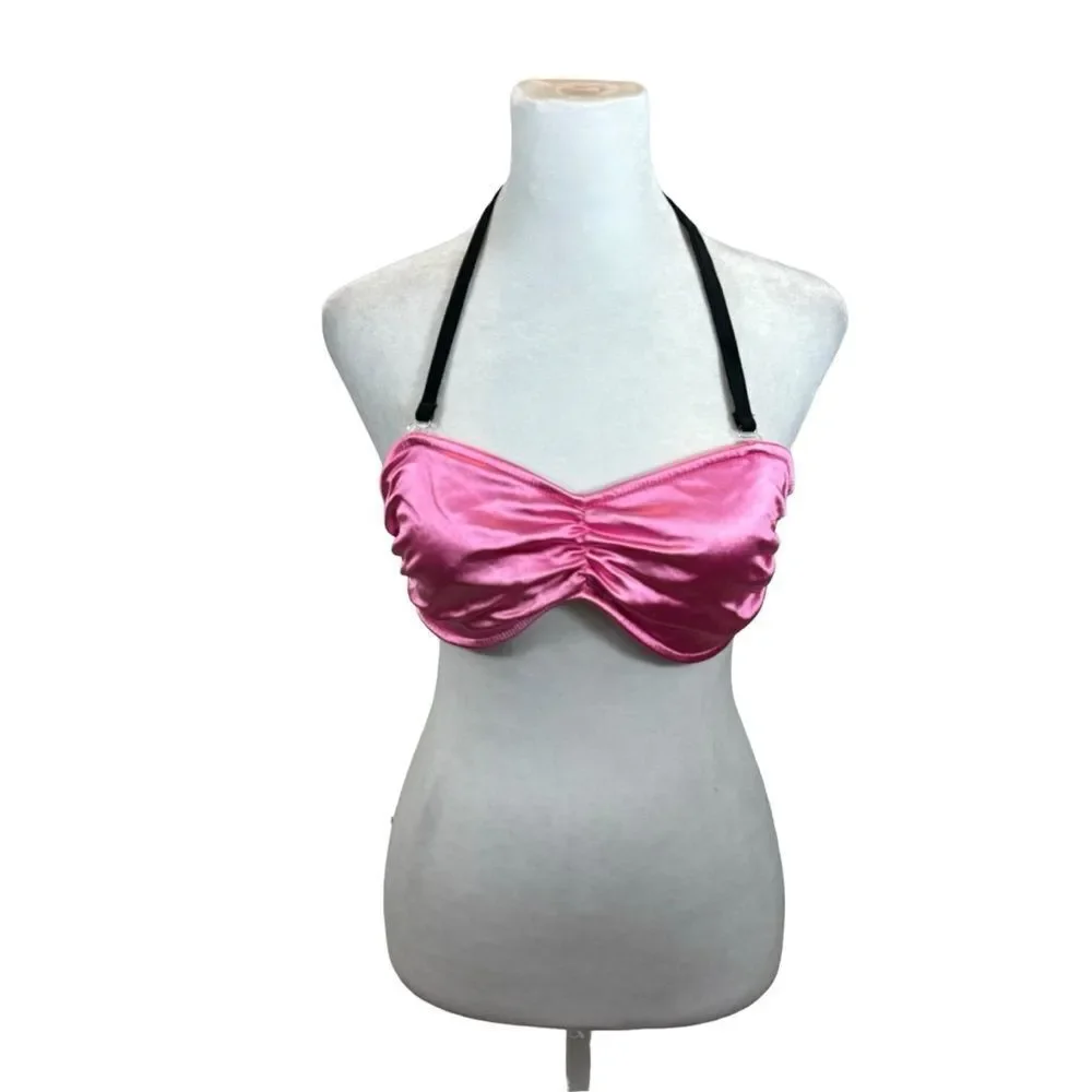 Vintage Mystic Bay Brand Pink Halter Style Convertible Satin Like Bikini Top Med